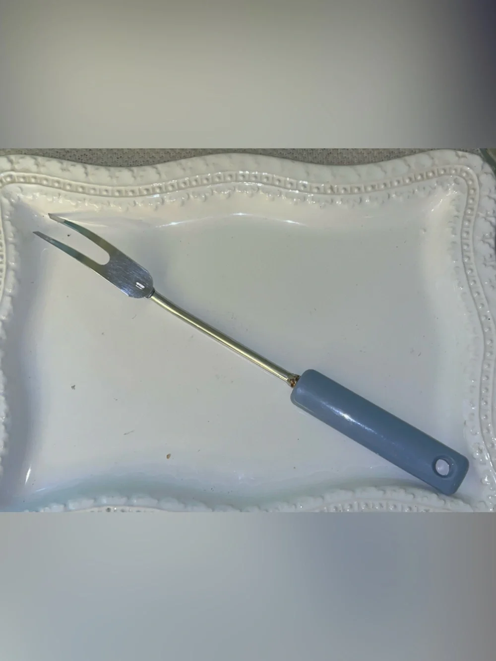 Vintage EKCO Meat Serving Fork With Light Blue Handle